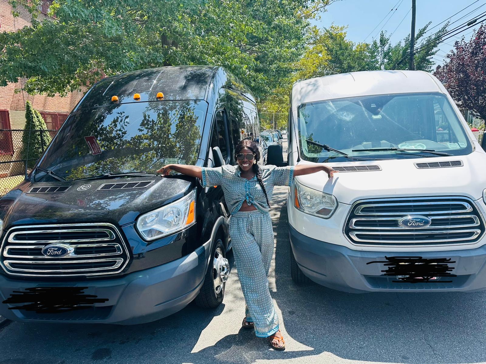 Addy proudly showcasing her professional Ford Transit van fleet